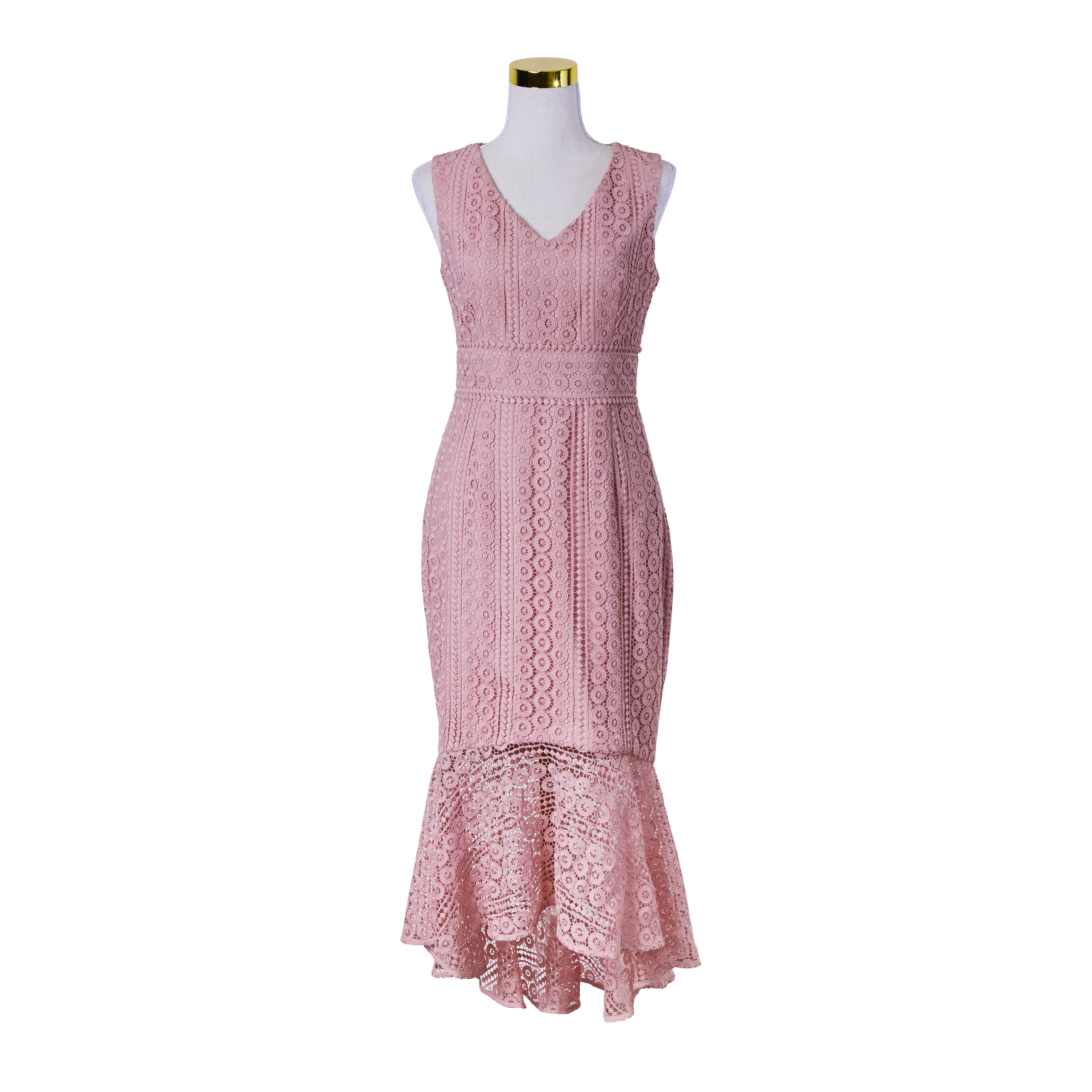 Forever New Pink Broderie Anglaise V Neck Midi Dress