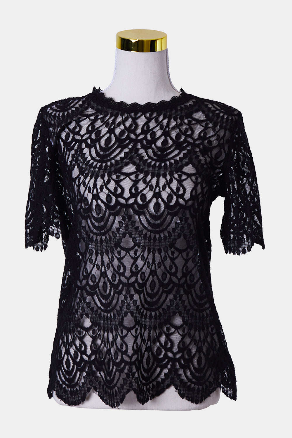 DECJUBA Black Lace High Neck Blouse