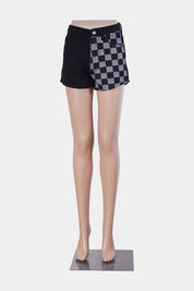 Princess Polly Black and Grey Denim Check Panel Shorts