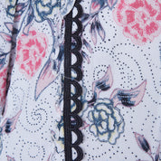 STEELE White, Pink, Black Floral Lace Trim Long Sleeve Blouse