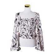 C\meo Collective LIght Pink and Black Print Pleated Peplum Blouse