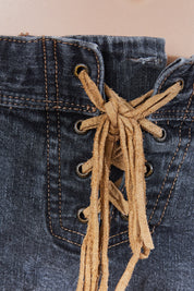 EXPRESS Black Lace Up Black Denim Shorts