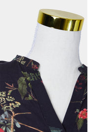 ZARA Navy Floral Print Button Down Blouse