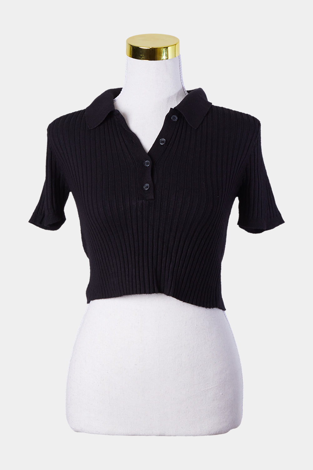 GLASSONS Black Stretch Knit Polo Crop Top
