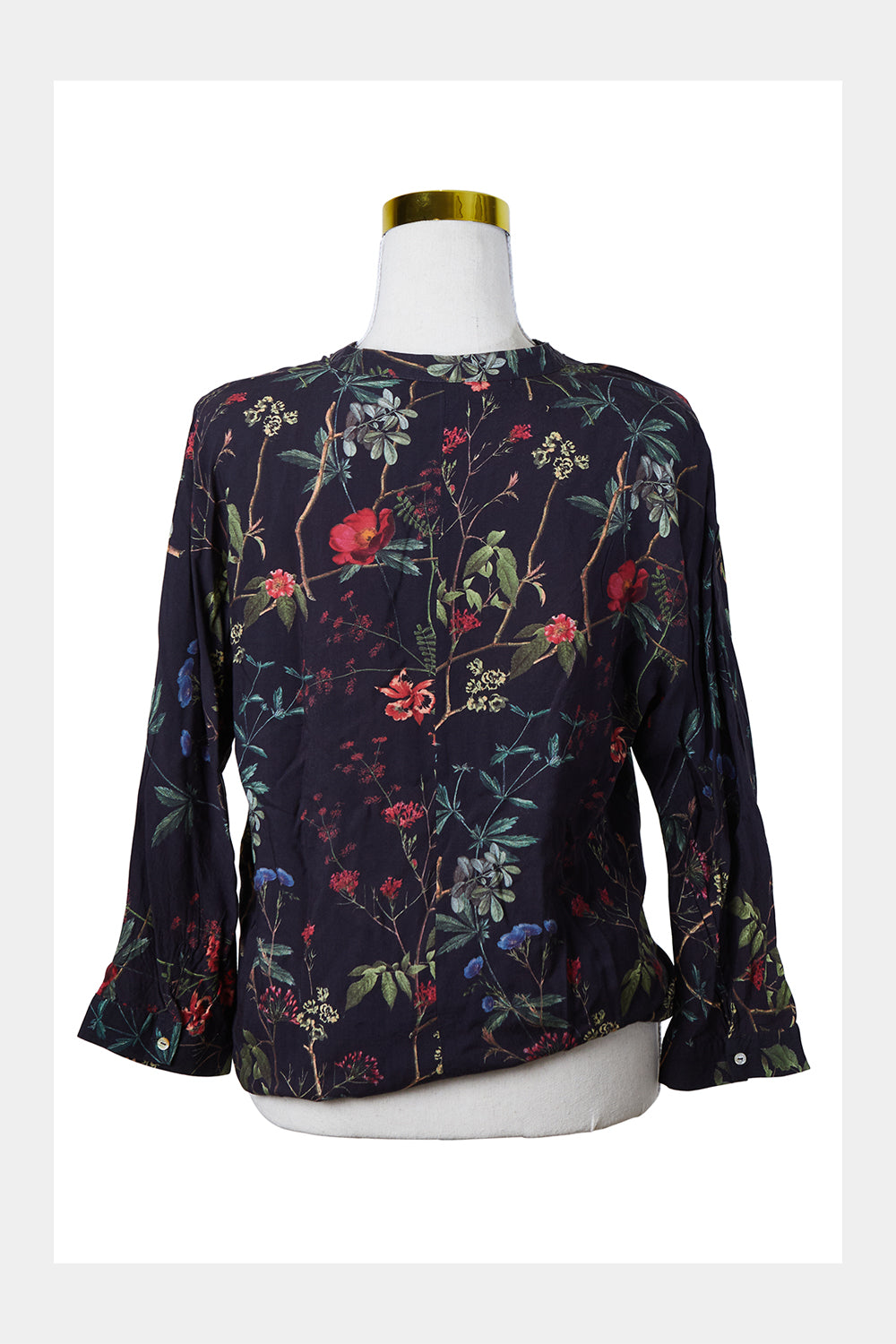 ZARA Navy Floral Print Button Down Blouse