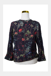 ZARA Navy Floral Print Button Down Blouse