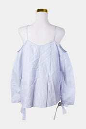 Calvin Klein Jeans Pale Blue Stripe Pattern Cold Shoulder Blouse