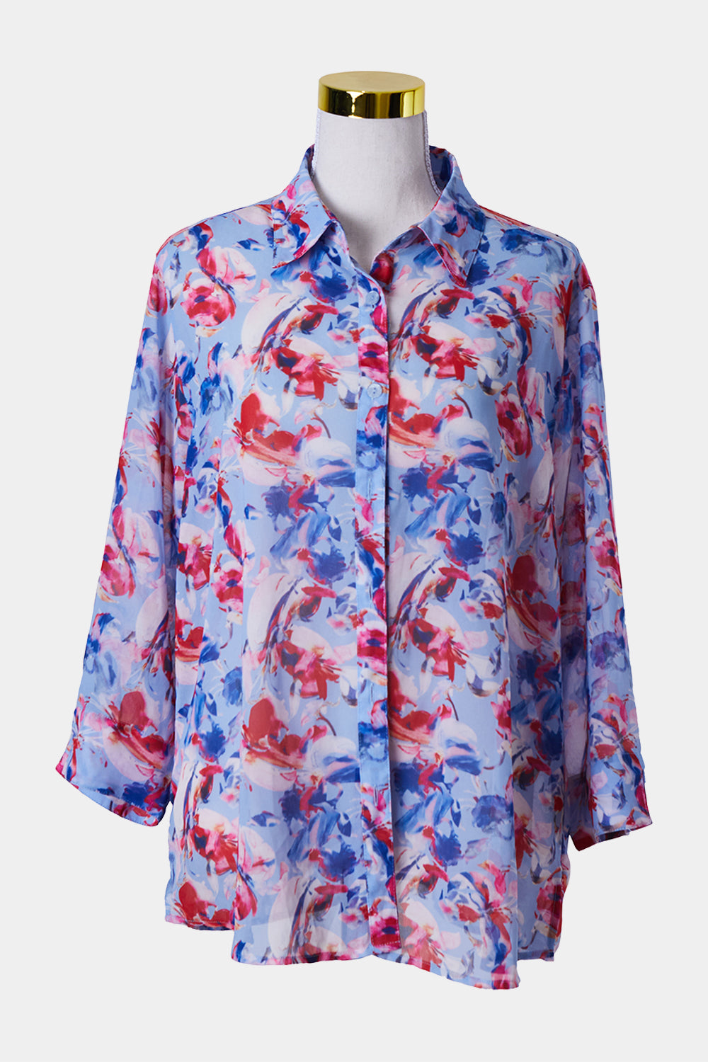 Black Pepper Blue and Pink Floral Sheer Blouse