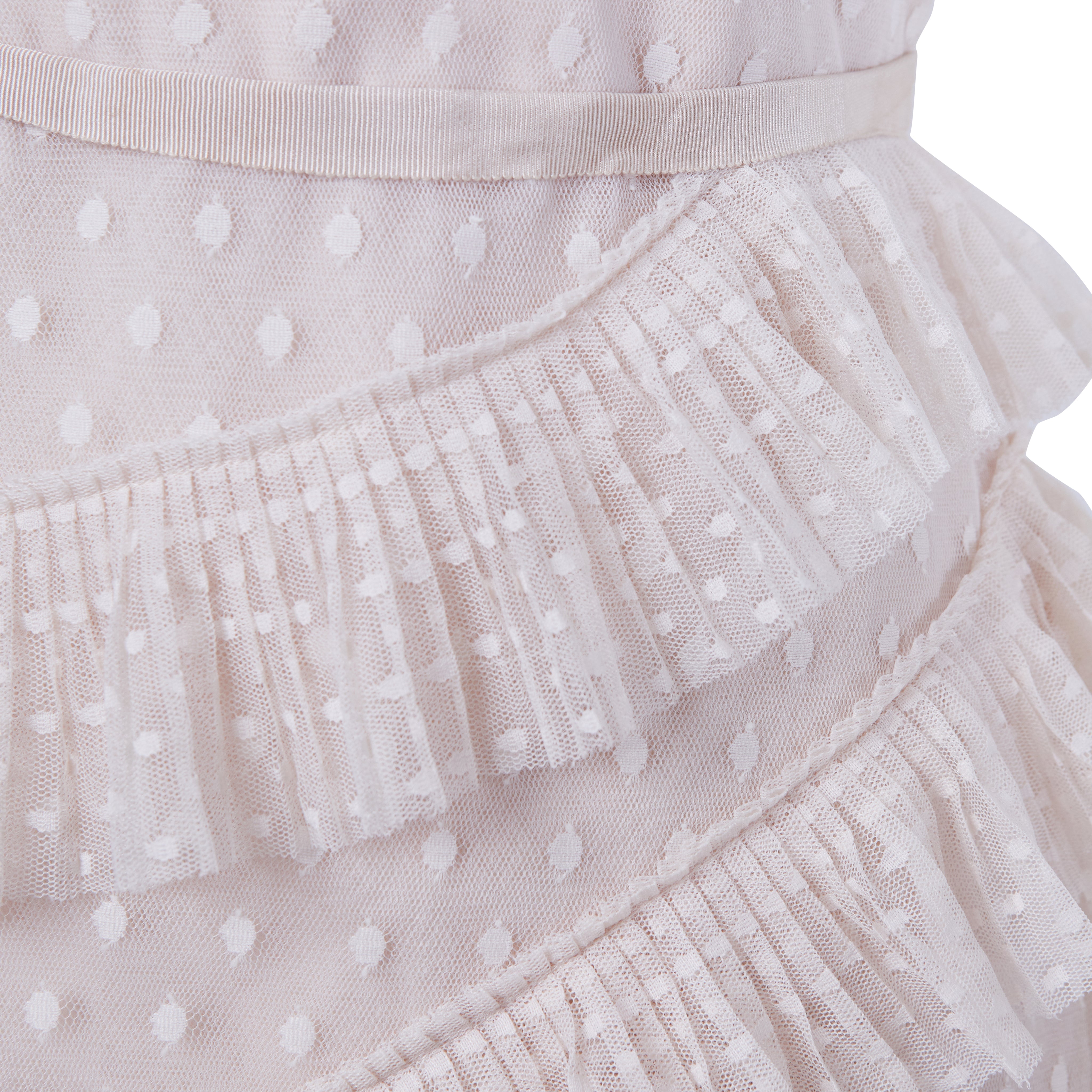 BCBG Cream Lace Long Sleeve Frill Dress