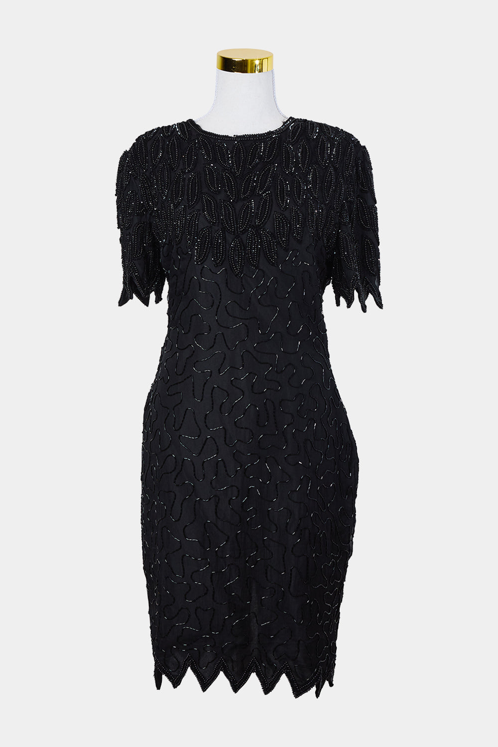 Laurence Kazar Black Sequin and Beaded Silk Midi Dress