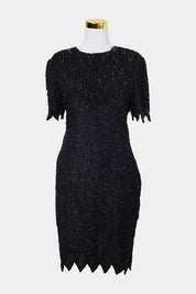 Laurence Kazar Black Sequin and Beaded Silk Midi Dress
