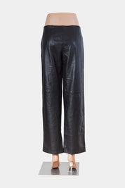 Outdoor Fashion Terminal Black Faux Leather Low Rise Kick Flare Pants