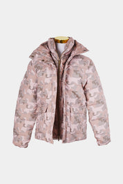 Unreal Fur Pink and Brown Camouglage Puffa Jacket