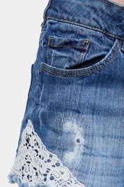 Detroit Denim Blue Lace Detail Denim Shorts