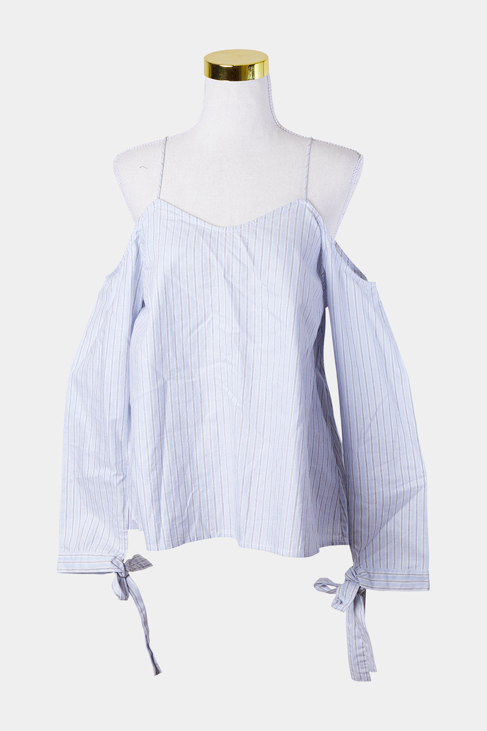 Calvin Klein Jeans Pale Blue Stripe Pattern Cold Shoulder Blouse