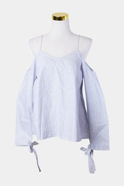 Calvin Klein Jeans Pale Blue Stripe Pattern Cold Shoulder Blouse
