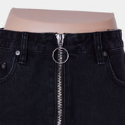 Neon Blonde Black Zip Up Denim Skirt
