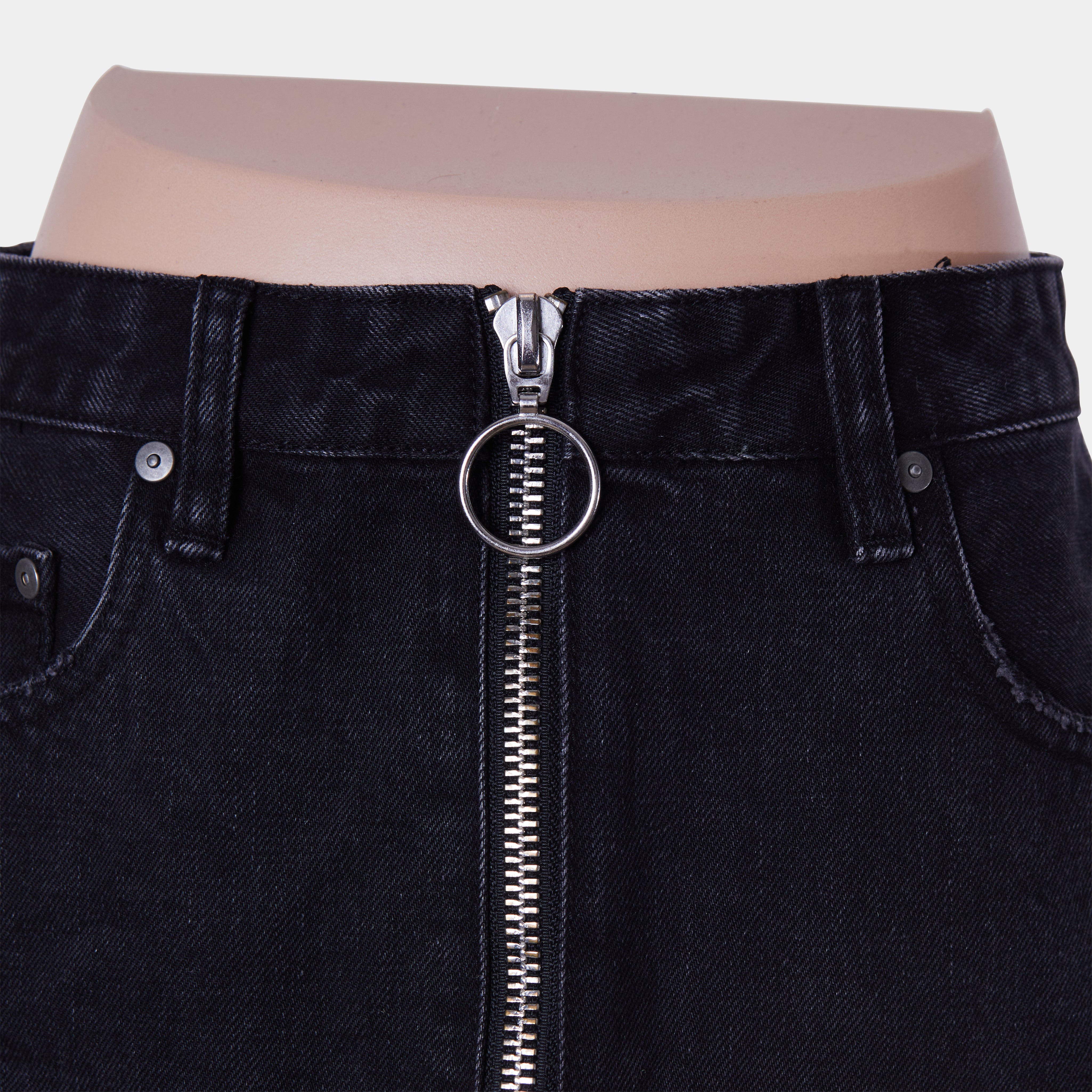 Neon Blonde Black Zip Up Denim Skirt