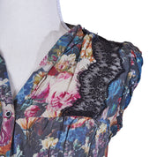 Sandro Paris Multi Floral Sleeveless Lace Insert Dress