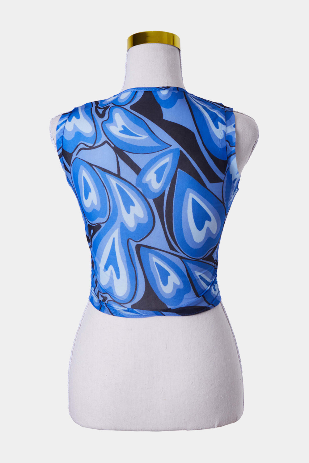DAZIE Blue Pattern Crop Mesh Top