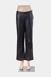 Outdoor Fashion Terminal Black Faux Leather Low Rise Kick Flare Pants