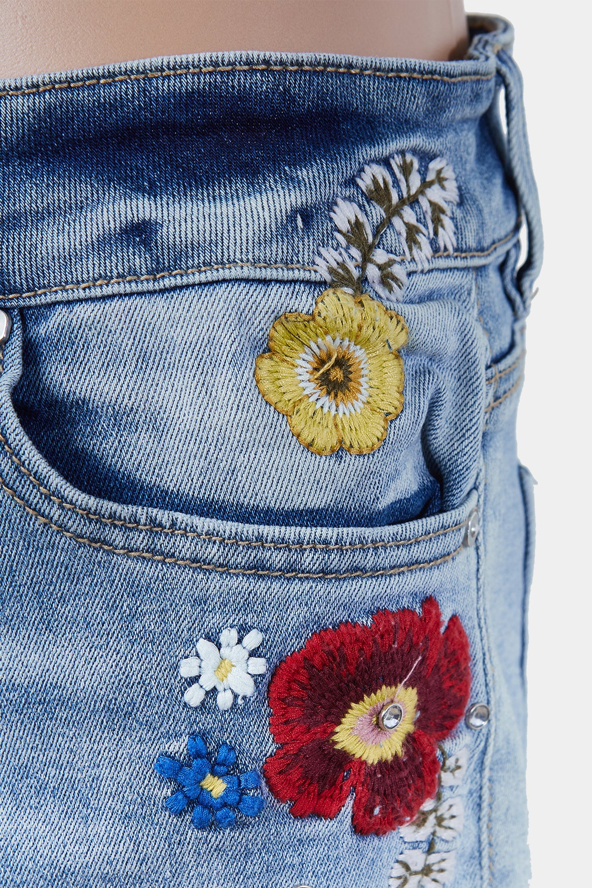 Indigo Rein Light Blue Emrboidered Denim Shorts