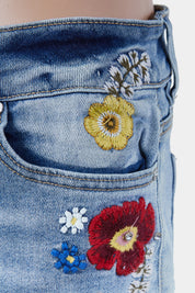 Indigo Rein Light Blue Emrboidered Denim Shorts