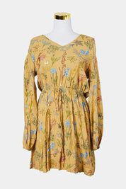 Body Flirt Yellow Drawstring Long Sleeve Dress