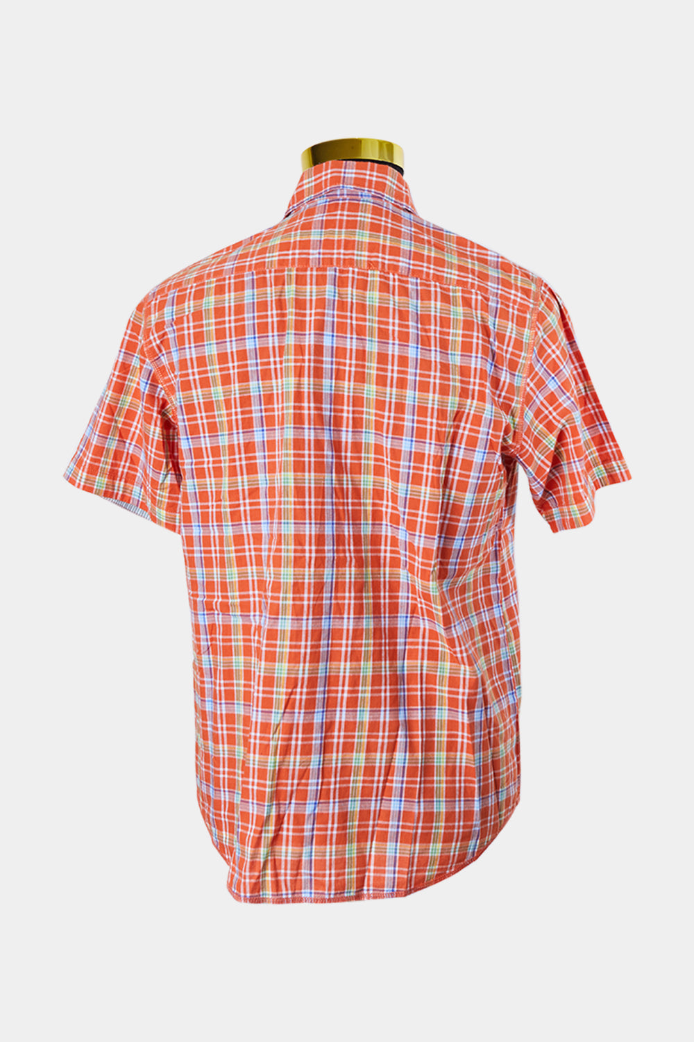 Club Med Orange Plaid Short Sleeve Button Down Shirt