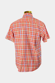 Club Med Orange Plaid Short Sleeve Button Down Shirt
