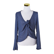 KOOKAI Navy White Spot Flocked tie front blouse