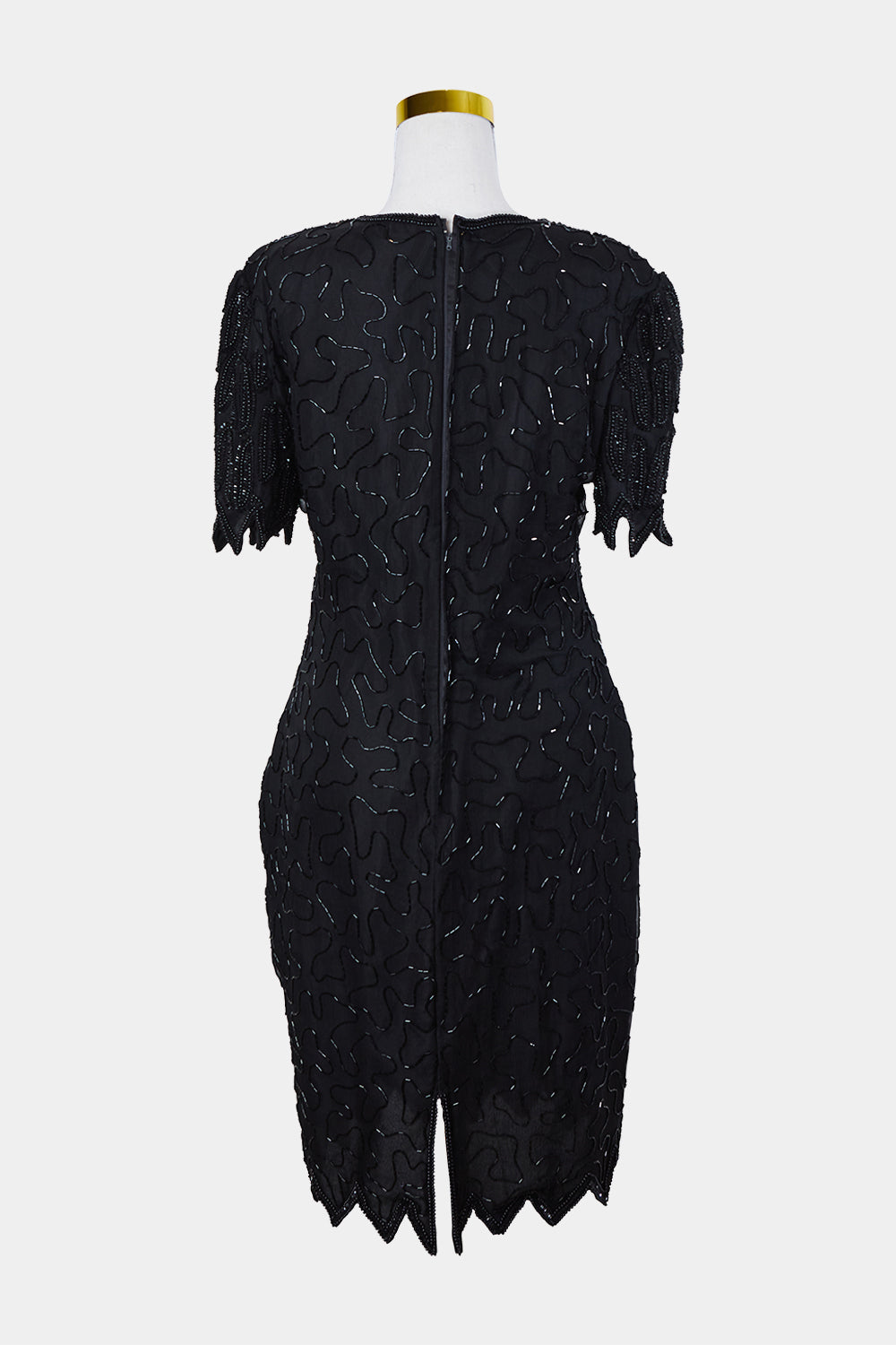 Laurence Kazar Black Sequin and Beaded Silk Midi Dress