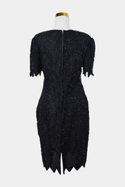 Laurence Kazar Black Sequin and Beaded Silk Midi Dress