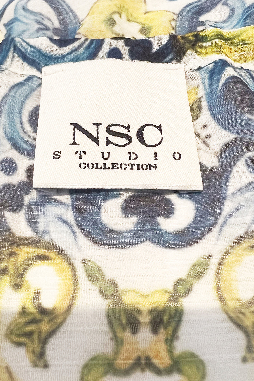 NSC Blue White and Yellow Sheer Peplum Blouse