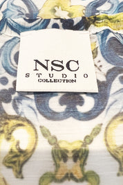 NSC Blue White and Yellow Sheer Peplum Blouse