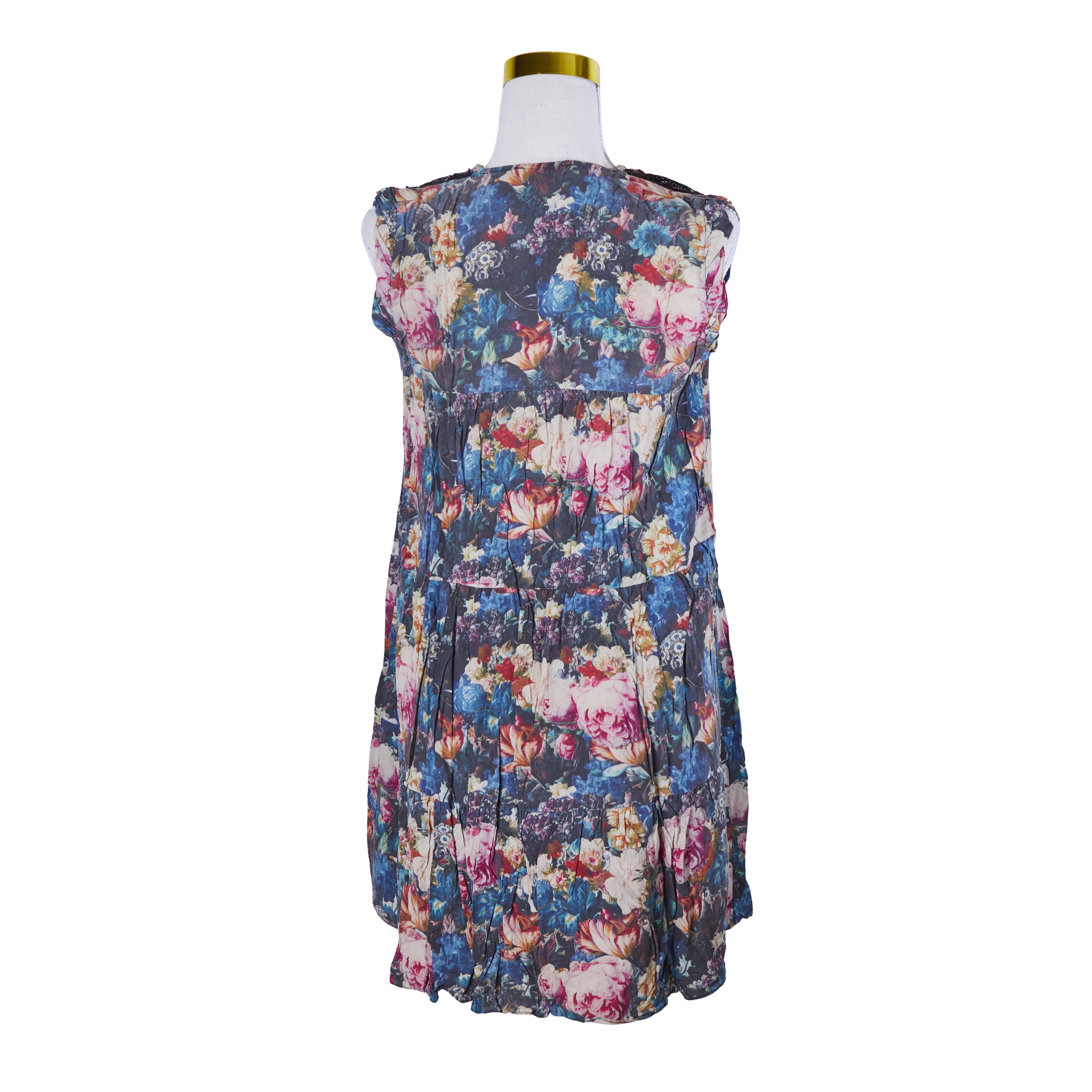 Sandro Paris Multi Floral Sleeveless Lace Insert Dress