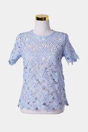 WITCHERY Light Blue Lace Short Sleeve Blouse