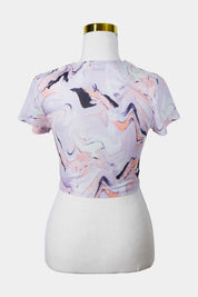 TWINN Purple Marble Print Mesh T Shirt