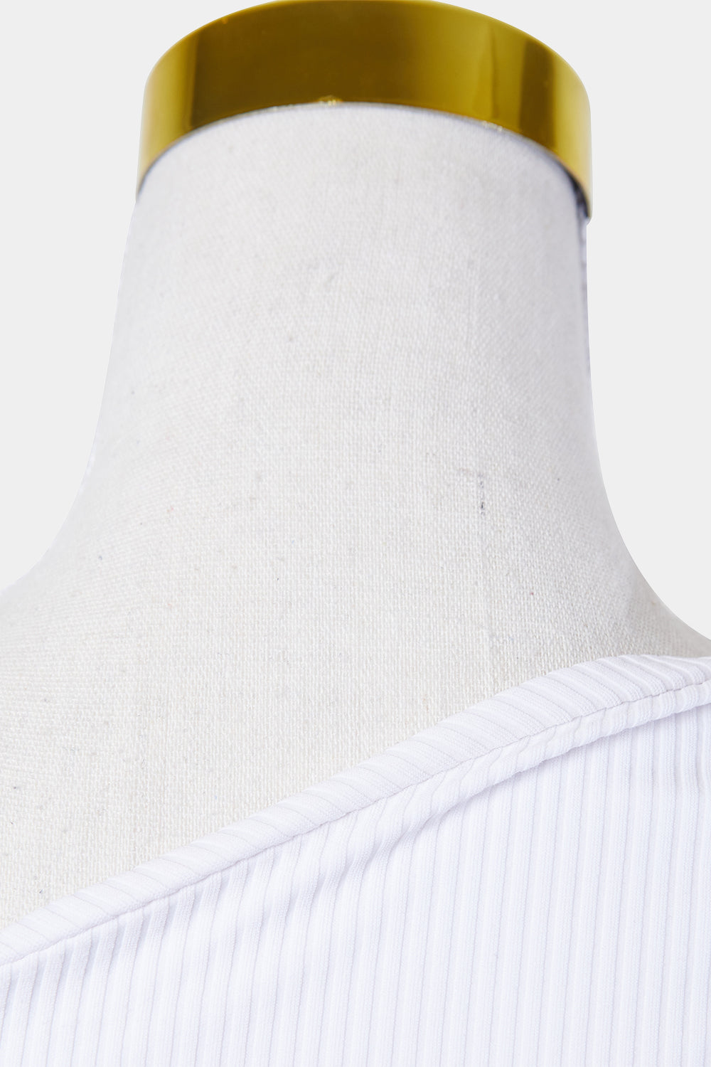 KOOKAI White Ribbed Stretch One Shoulder Top