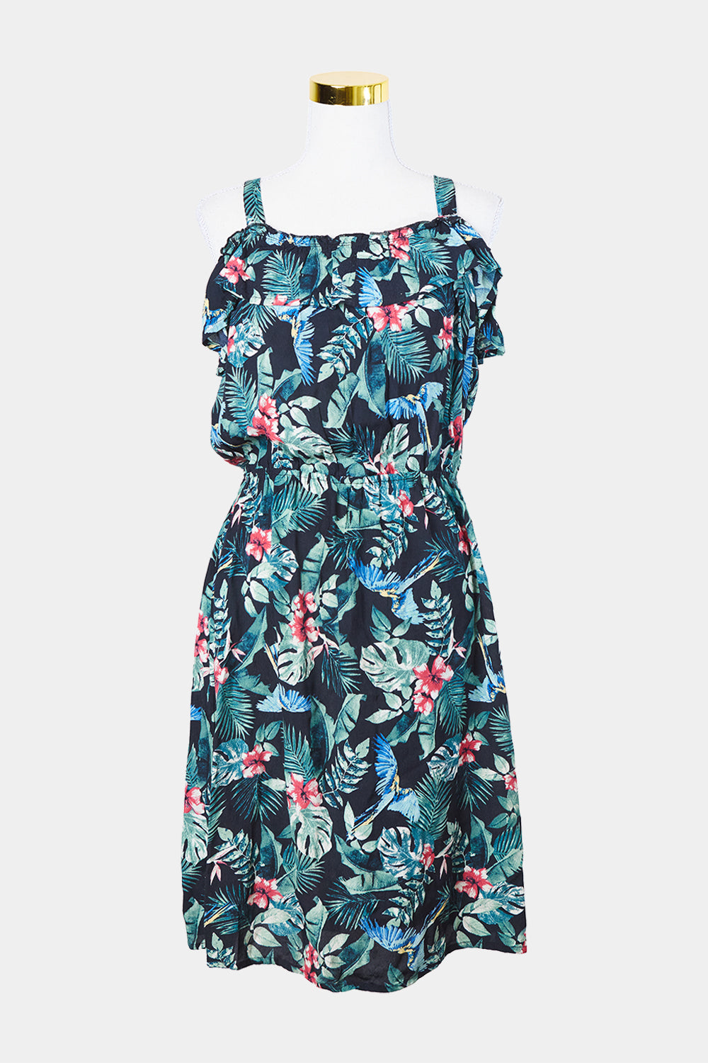 YESSICA Black and Green Floral Frill Detail sun Dress