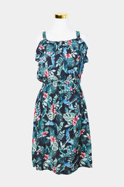 YESSICA Black and Green Floral Frill Detail sun Dress