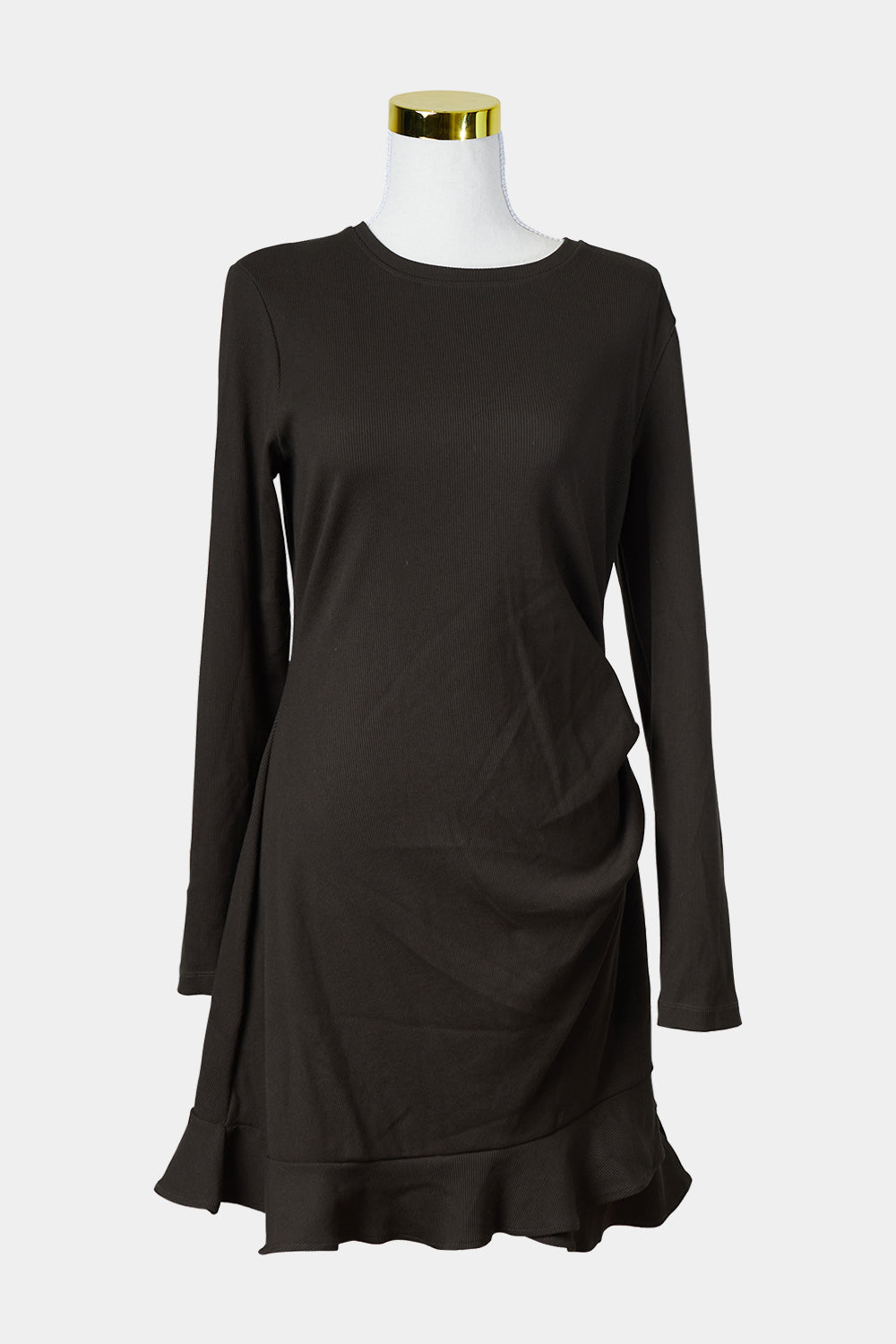 Forever New Dark Olive Long Sleeve Gathered Frill Dress