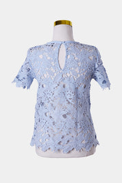 WITCHERY Light Blue Lace Short Sleeve Blouse