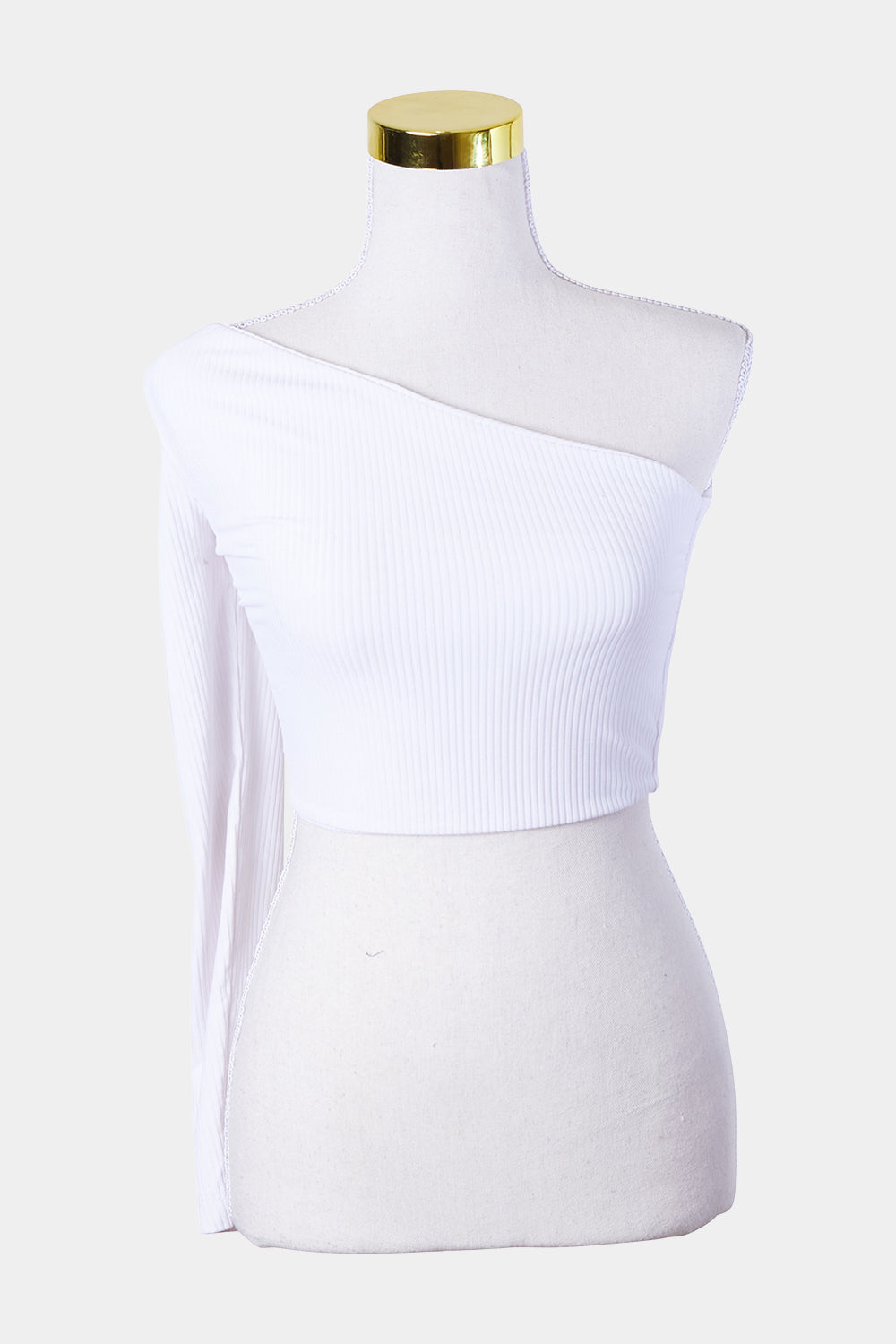 KOOKAI White Ribbed Stretch One Shoulder Top