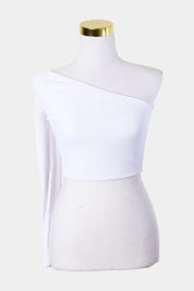 KOOKAI White Ribbed Stretch One Shoulder Top