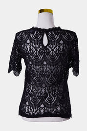 DECJUBA Black Lace High Neck Blouse