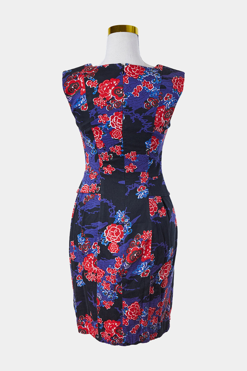 French Connection Blue, Red, Black Panel Detail Midi Dress