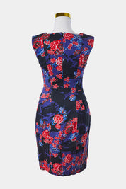 French Connection Blue, Red, Black Panel Detail Midi Dress