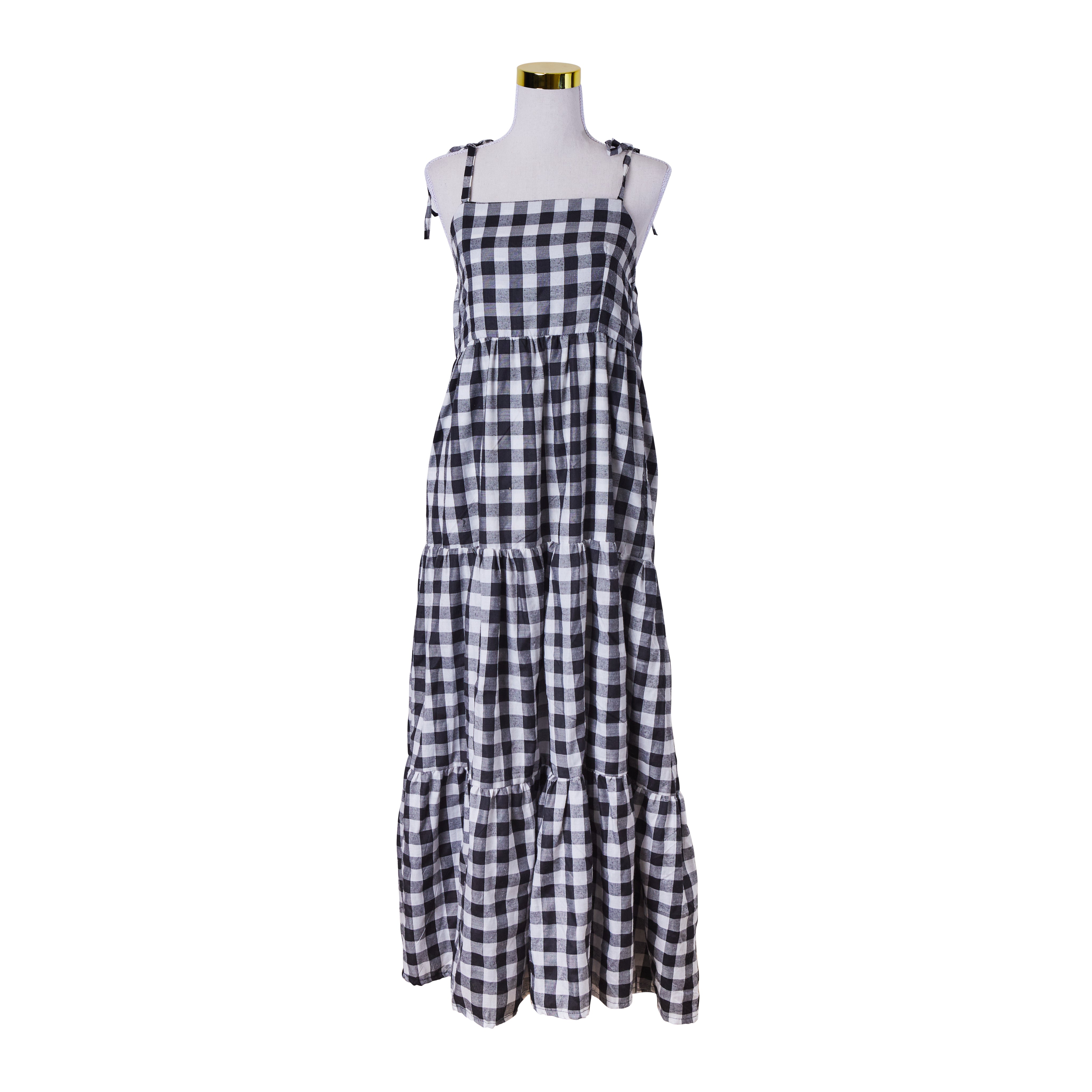 Ess The Label Black and White Check Tiered Summer Dress