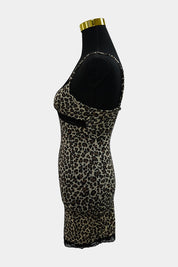 SHEIN Leopard Mini Dress with Lace Trimming